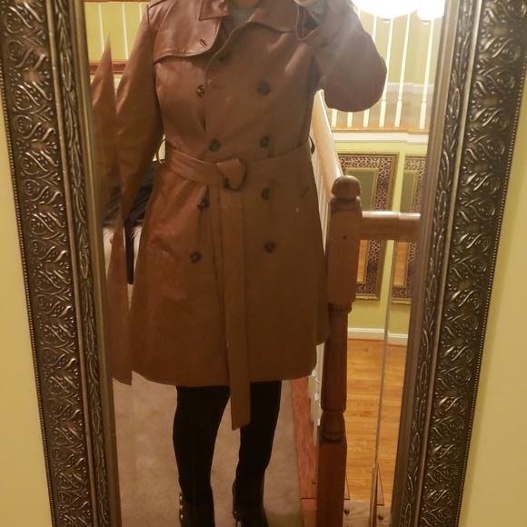 Terry Lewis genuine leather belted trench coat EUC UNWORN - Picture 1 of 9